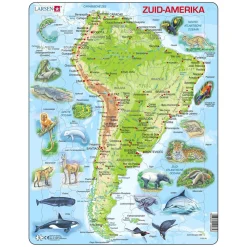 Larsen Legpuzzel Kaart Zuid, Amerika Geografisch met Dieren, 65st.-Selecta New
