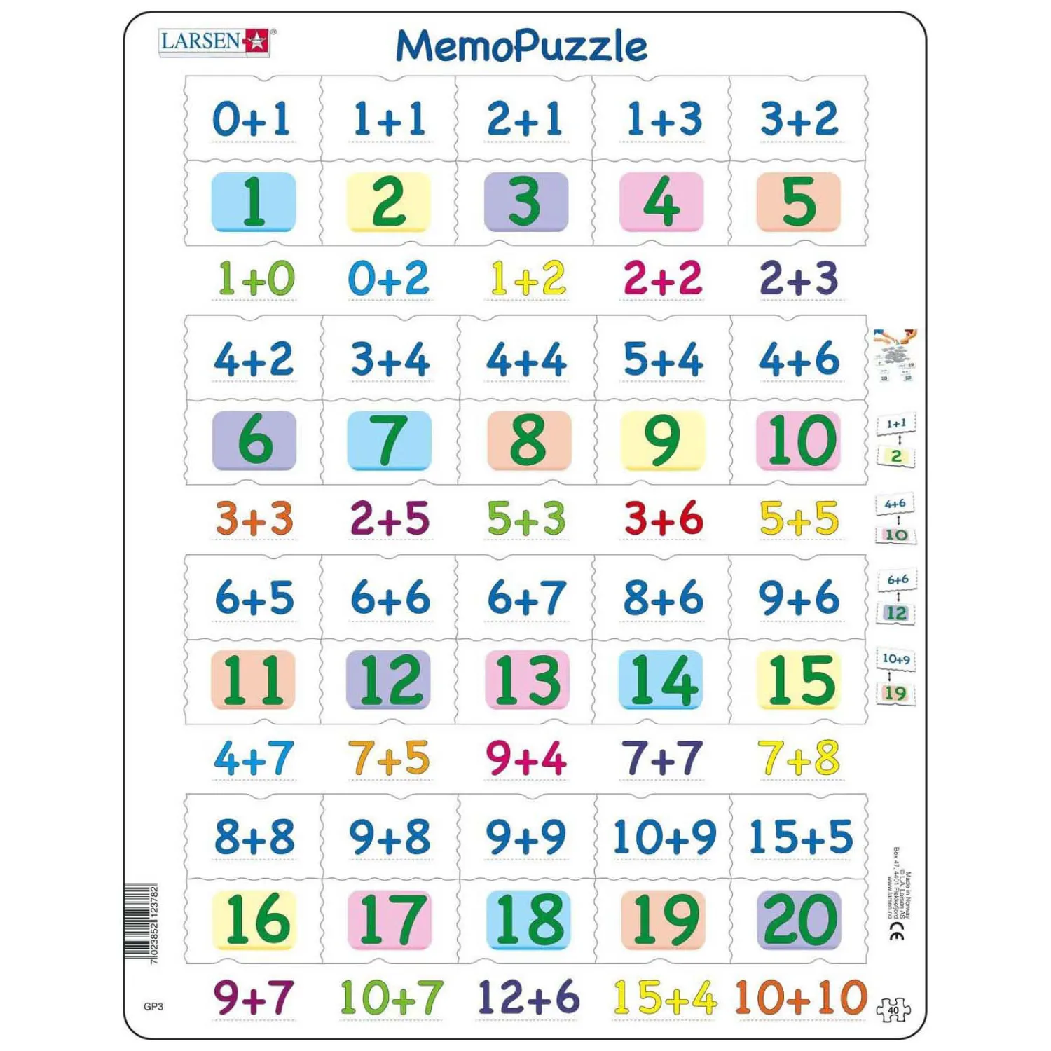 Larsen Memopuzzel - Optellen met Cijfers van 0-20, 40st.-Selecta Clearance