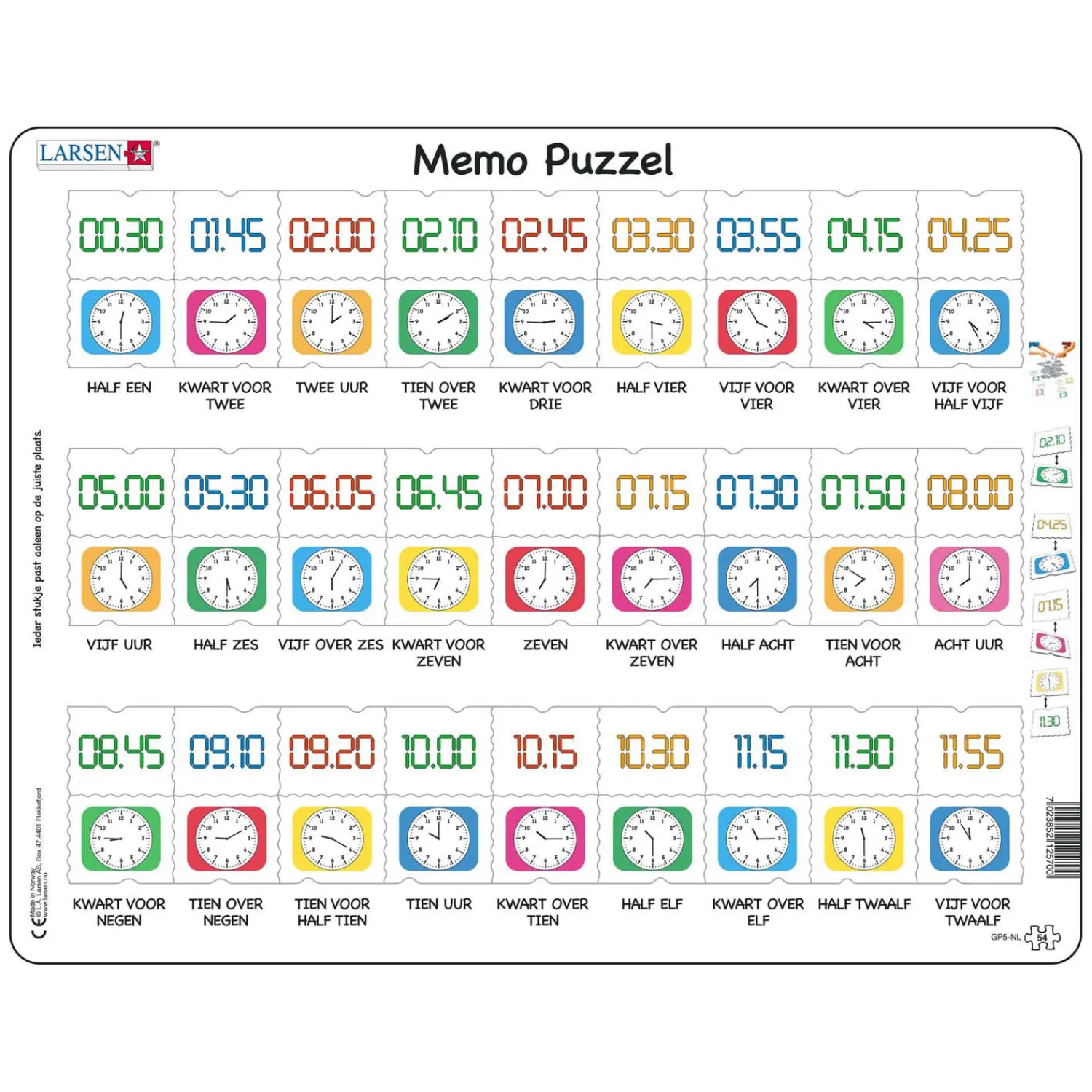 Larsen Memopuzzel Leren Klokkijken Traditionele en digitale klok , 54st.>Selecta Hot