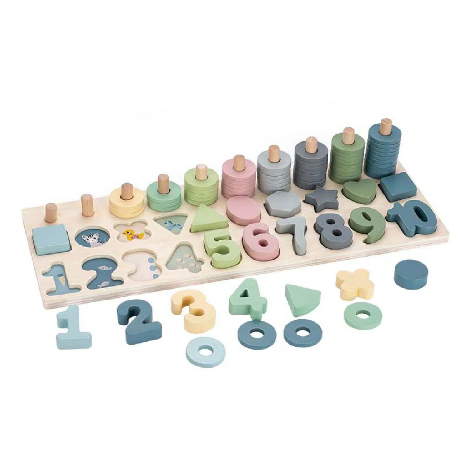 Playwood Leren Tellen en Vormenplank, 76dlg. New