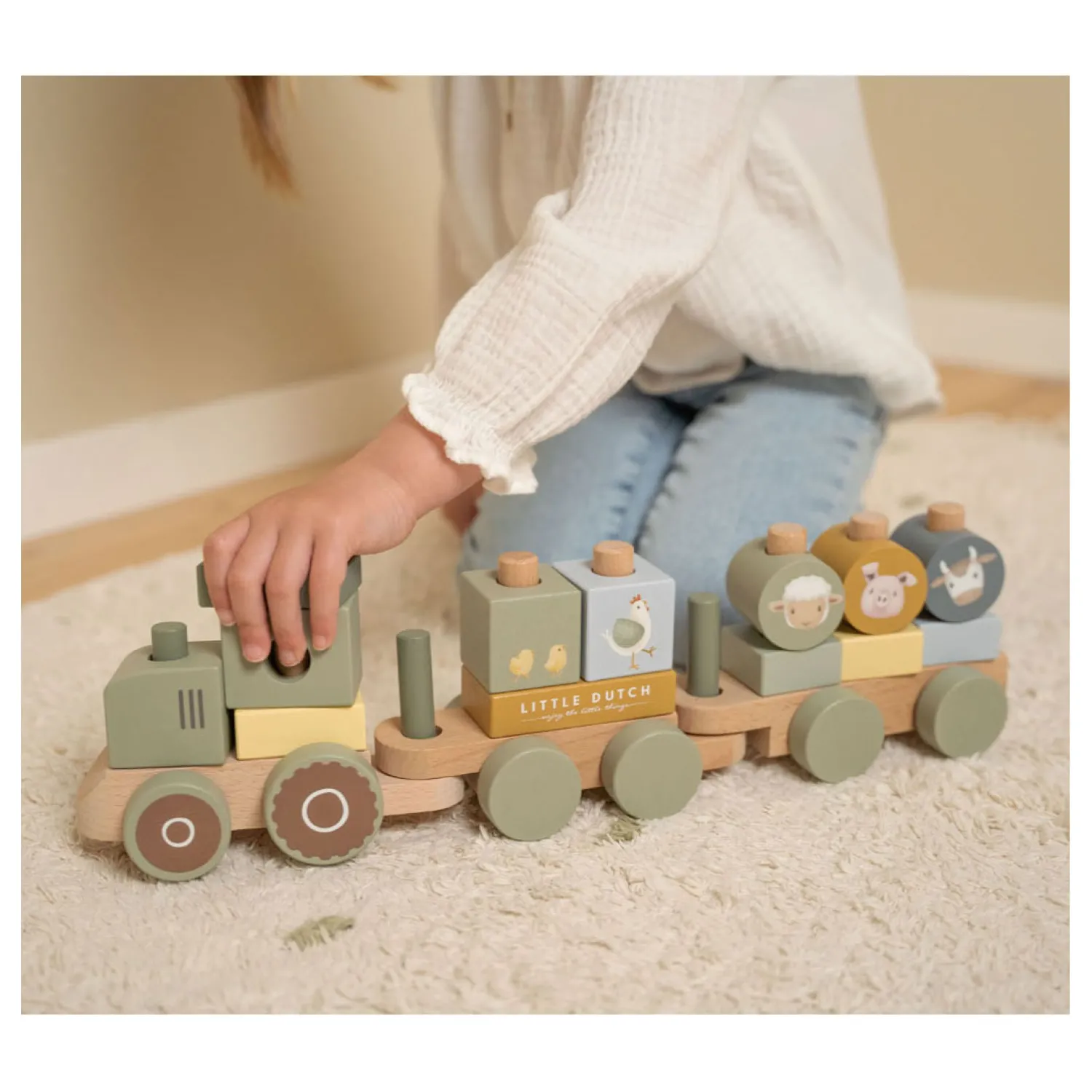 Little Dutch Houten Blokkentrein Tractor Little Farm FSC Best