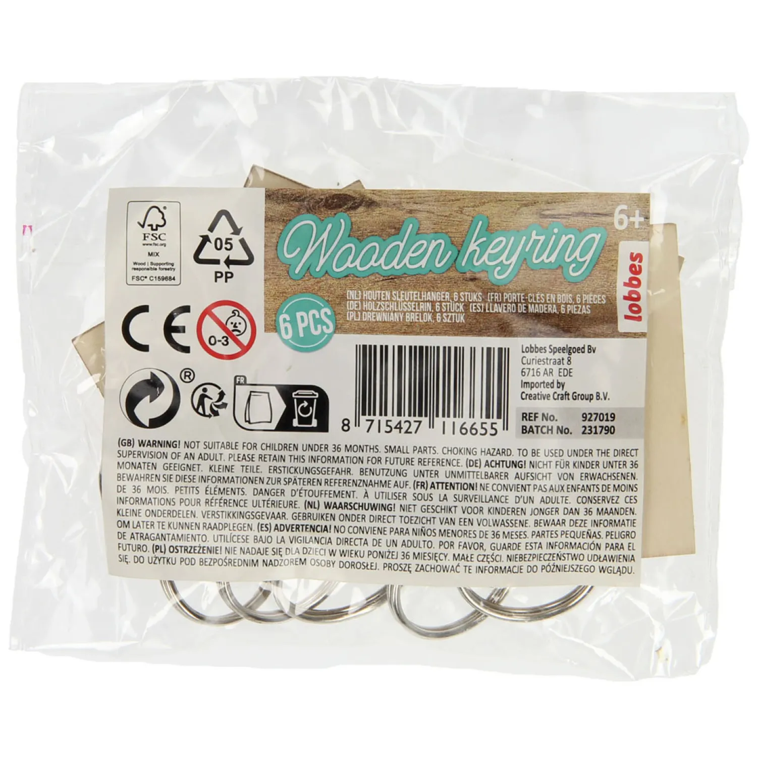 Lobbes Houten Sleutelhangers, 6st. Discount