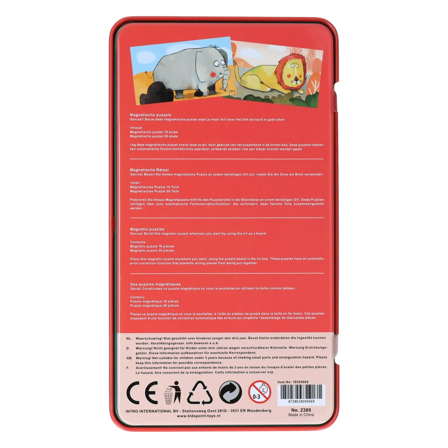 Magnetische Reisspel in Blik Dieren Puzzels, 18st. Clearance