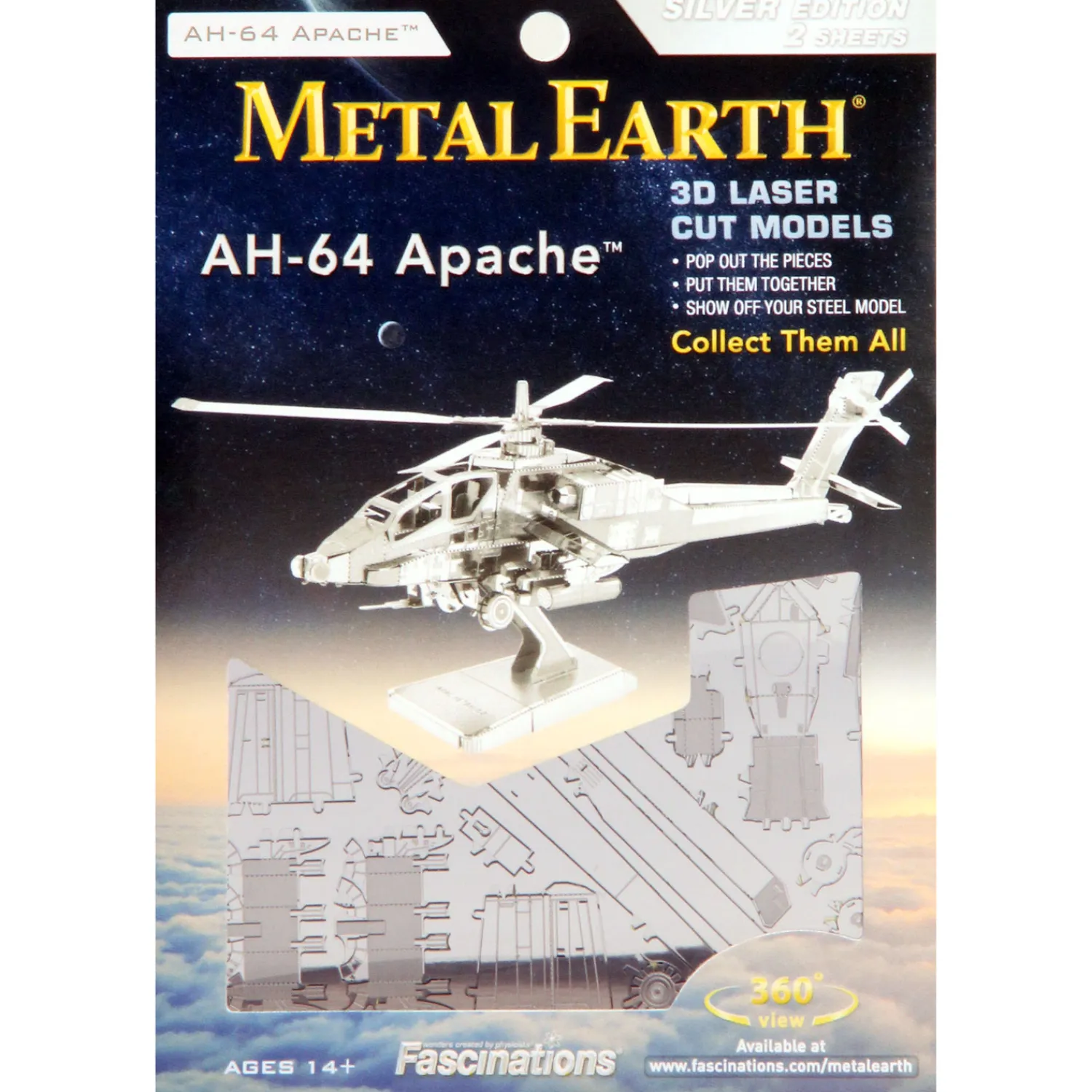 Metal Earth AH-64 Apache Zilver Editie>Eureka Clearance