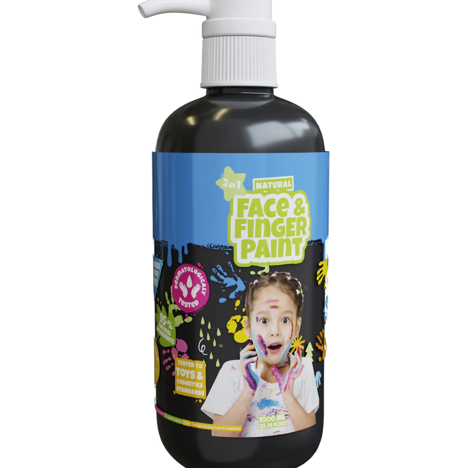 Natural Face & Fingerpaint Fles met Pompje - Zwart, 1L>Boti Online
