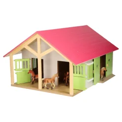 Paardenstal Roze met 2 Boxen en Berging, 1:24-Kids Globe Outlet