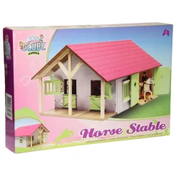 Paardenstal Roze met 2 Boxen en Berging, 1:24-Kids Globe Outlet