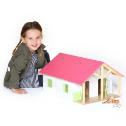 Paardenstal Roze met 2 Boxen en Berging, 1:24-Kids Globe Outlet