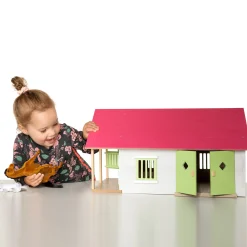 Paardenstal Roze met 2 Boxen en Berging, 1:24-Kids Globe Outlet