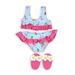 Heless Poppen Bikini met Slippers Flamingo, 28-35 cm