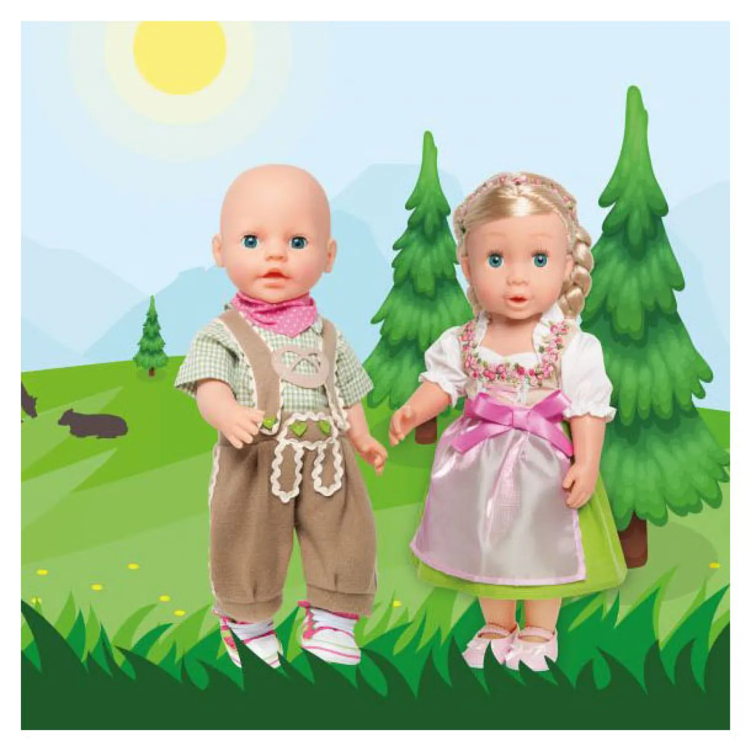 Heless Poppenkleding Lederhosen met Overhemd en Sjaal, 28-35 cm