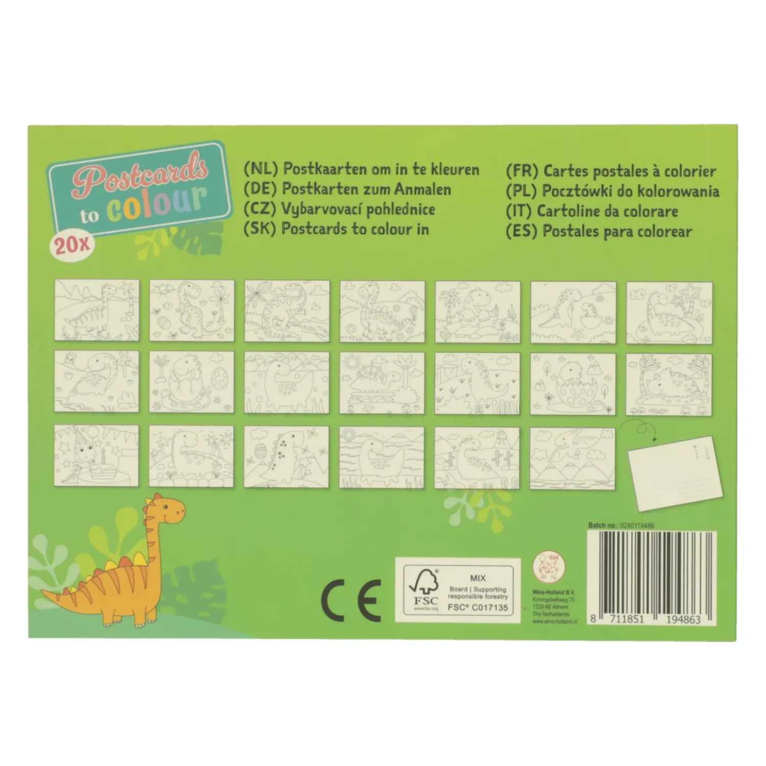 Postkaarten Kleuren Dinosaurus-Wins Holland Hot