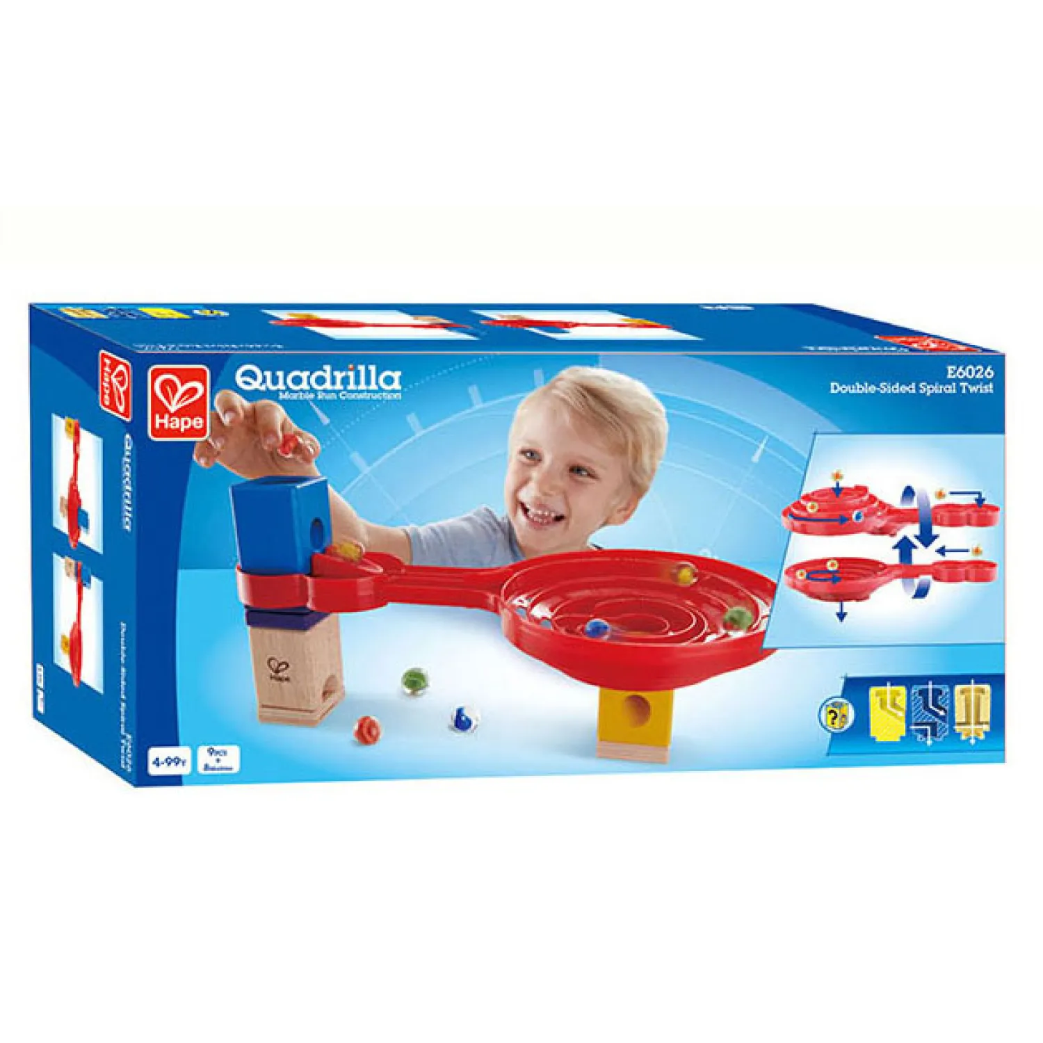 Quadrilla Double-Sided Spiral Twist Knikkerbaan. 9dlg.-Hape Discount