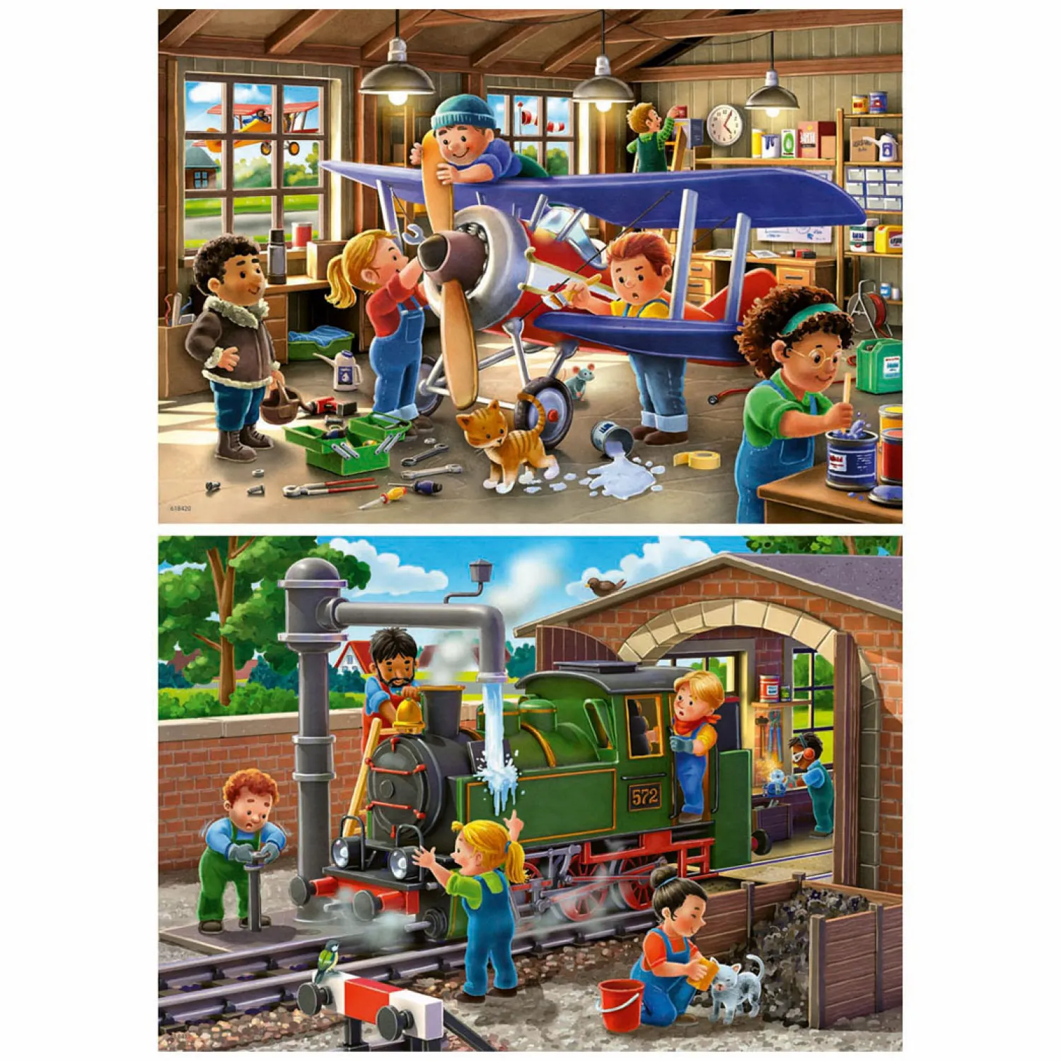 Ravensburger Legpuzzel Vliegtuig en Trein Reparatie, 2x24st. Sale
