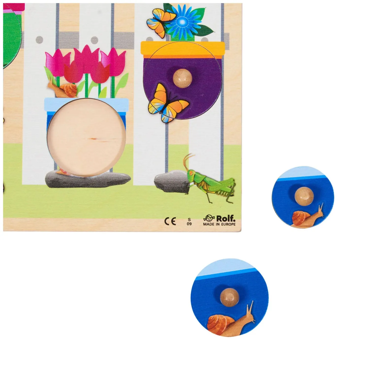 Rolf - Houten Noppenpuzzel Bloemen, 10st. Best