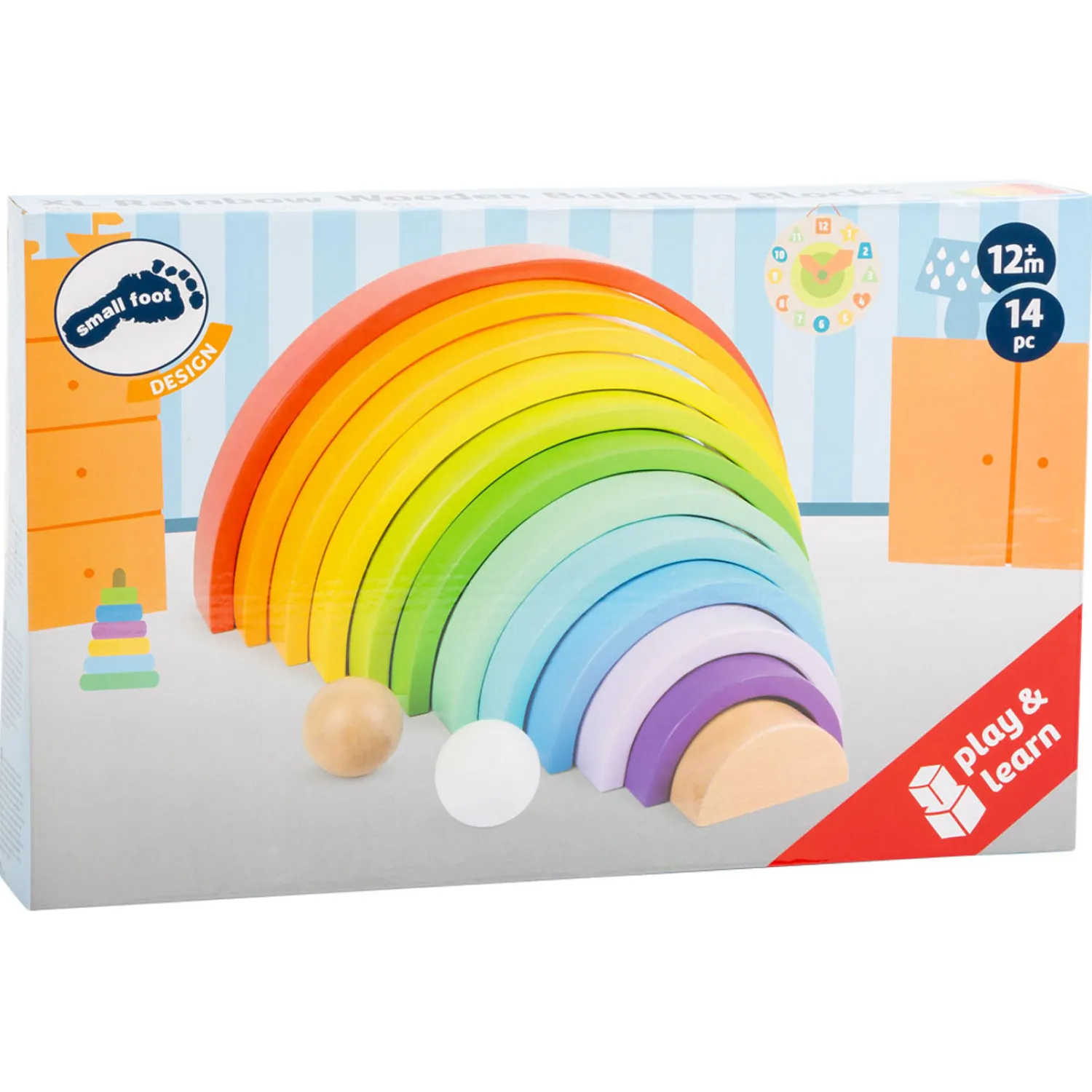 Small Foot - Houten Bouwblokken Regenboog XL, 14dlg. Hot