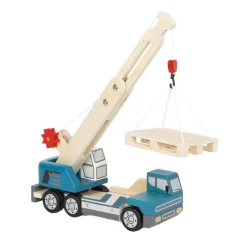 Small Foot -  Houten Kraanwagen Blauw met Pallet Online