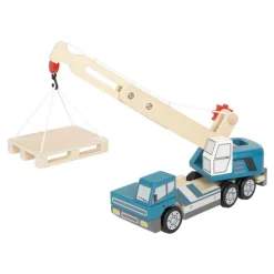 Small Foot -  Houten Kraanwagen Blauw met Pallet Online