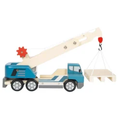 Small Foot -  Houten Kraanwagen Blauw met Pallet Online