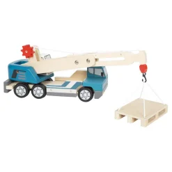 Small Foot -  Houten Kraanwagen Blauw met Pallet Online