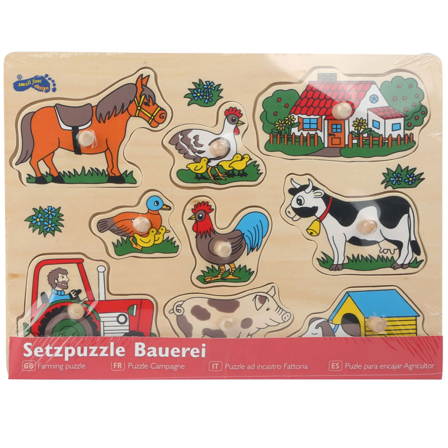 Small Foot - Houten Noppenpuzzel Boerderij, 9st. New