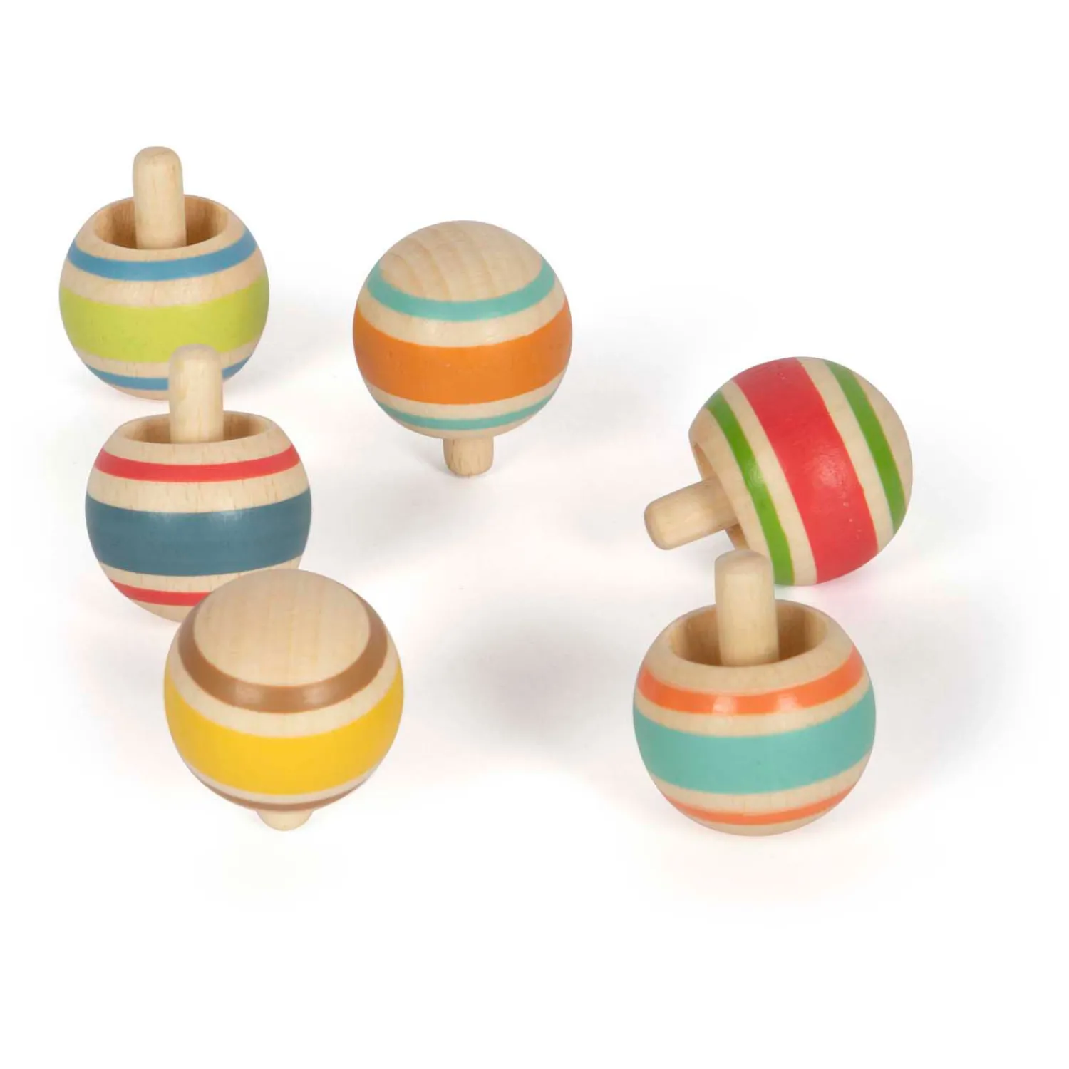 Small Foot - Houten Tollen Gestreept, Set van 6 Clearance