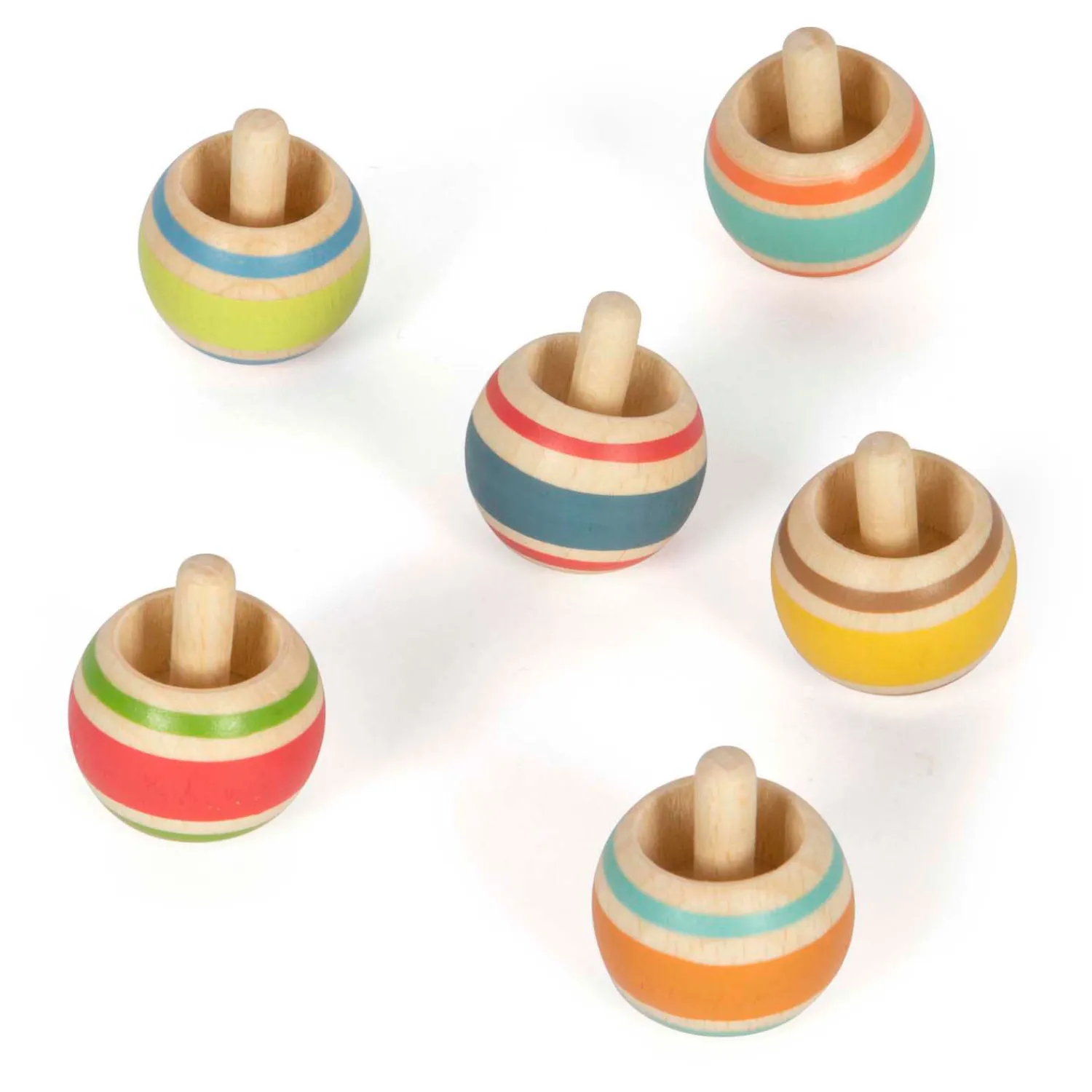 Small Foot - Houten Tollen Gestreept, Set van 6 Clearance