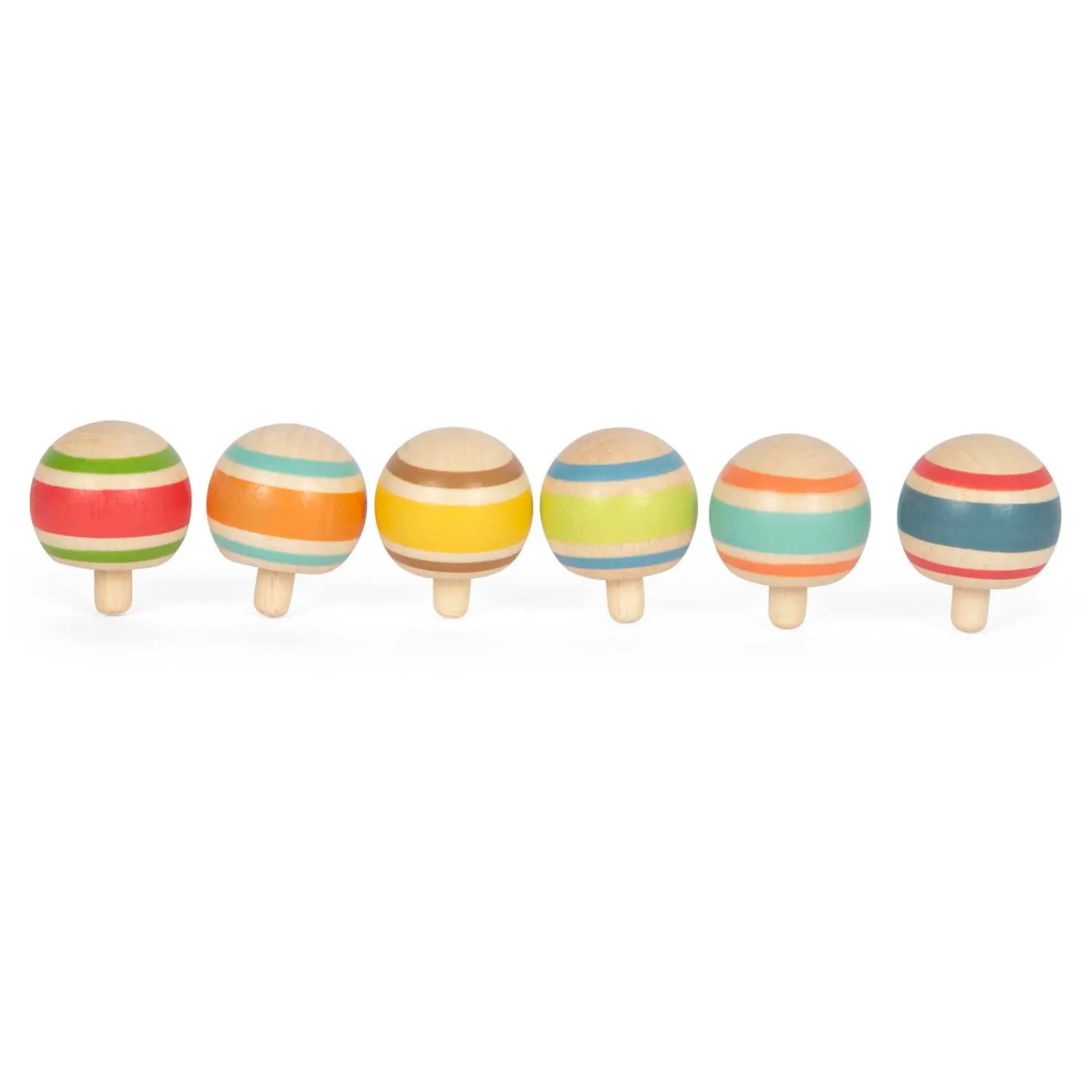 Small Foot - Houten Tollen Gestreept, Set van 6 Clearance