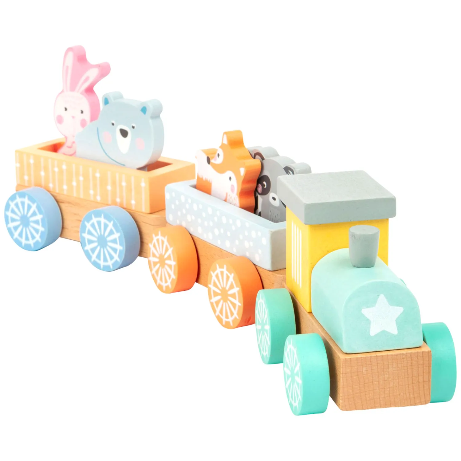 Small Foot - Houten Trein met Bosdieren Pastel, 9dlg. New