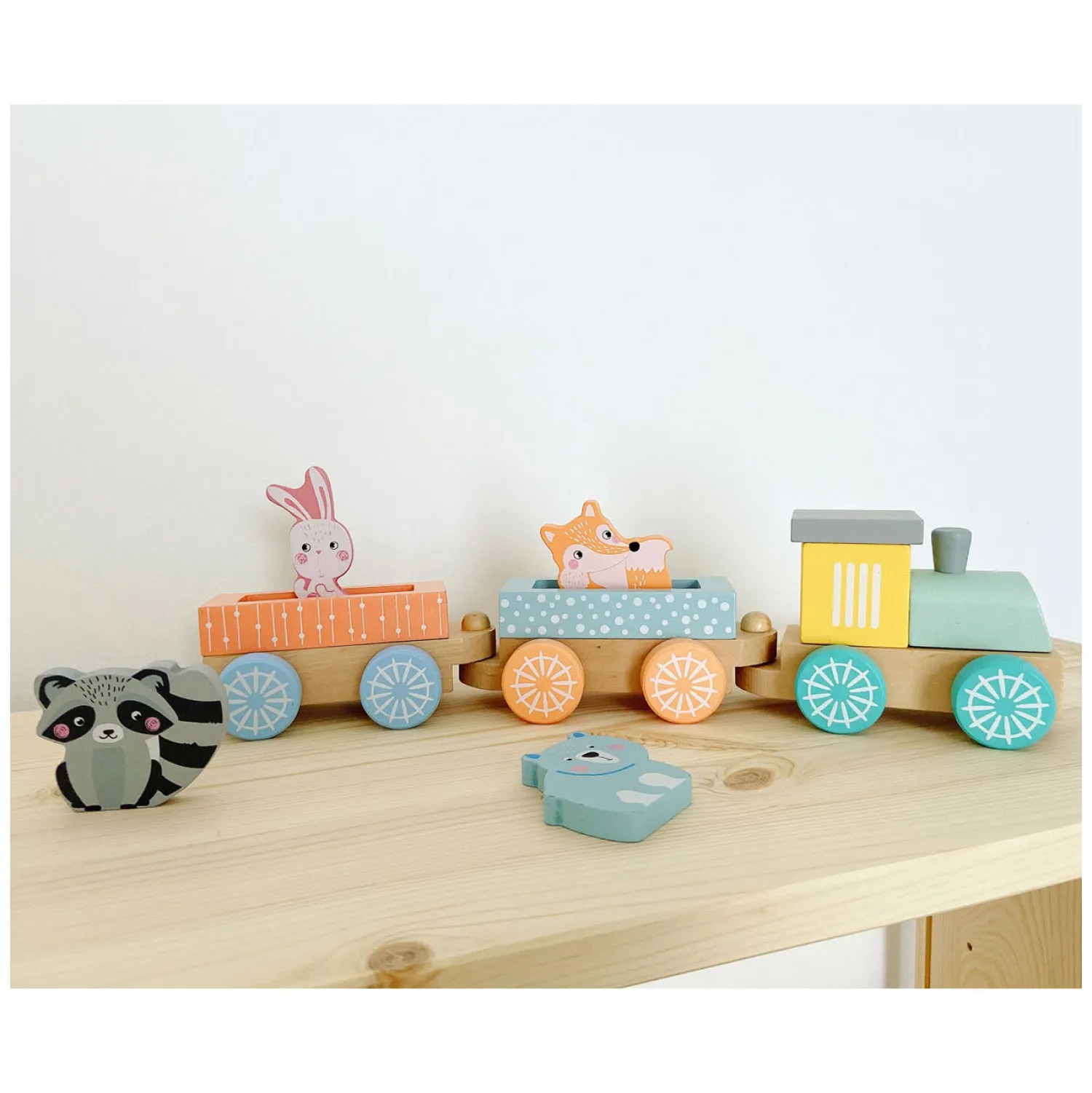 Small Foot - Houten Trein met Bosdieren Pastel, 9dlg. New