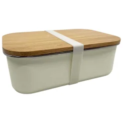 Smikkels RVS Broodtrommel met Bamboe Deksel 900ml - Wit> Hot