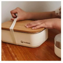 Smikkels RVS Broodtrommel met Bamboe Deksel 900ml - Wit><noscript><img width=