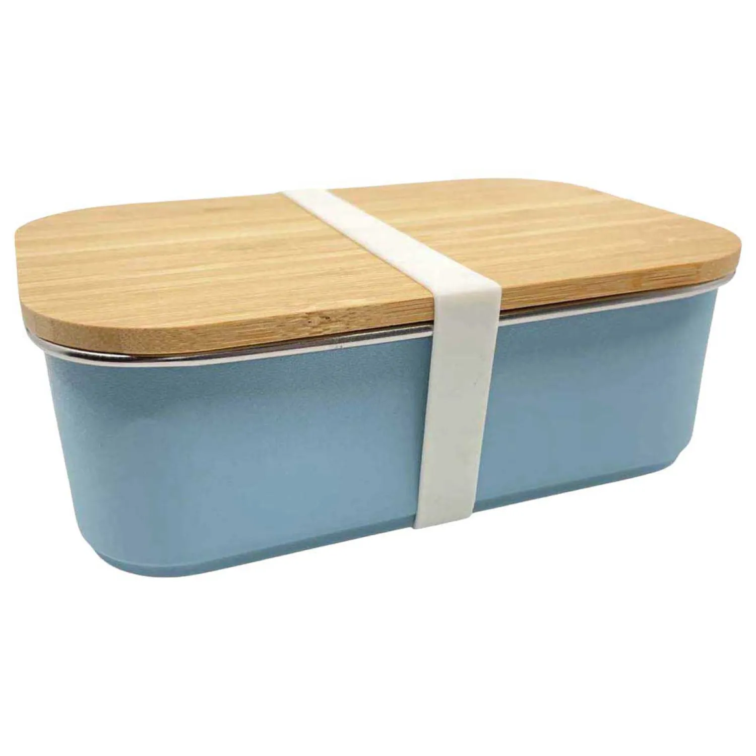 Smikkels RVS Broodtrommel met Bamboe Deksel 900ml - Blauw>