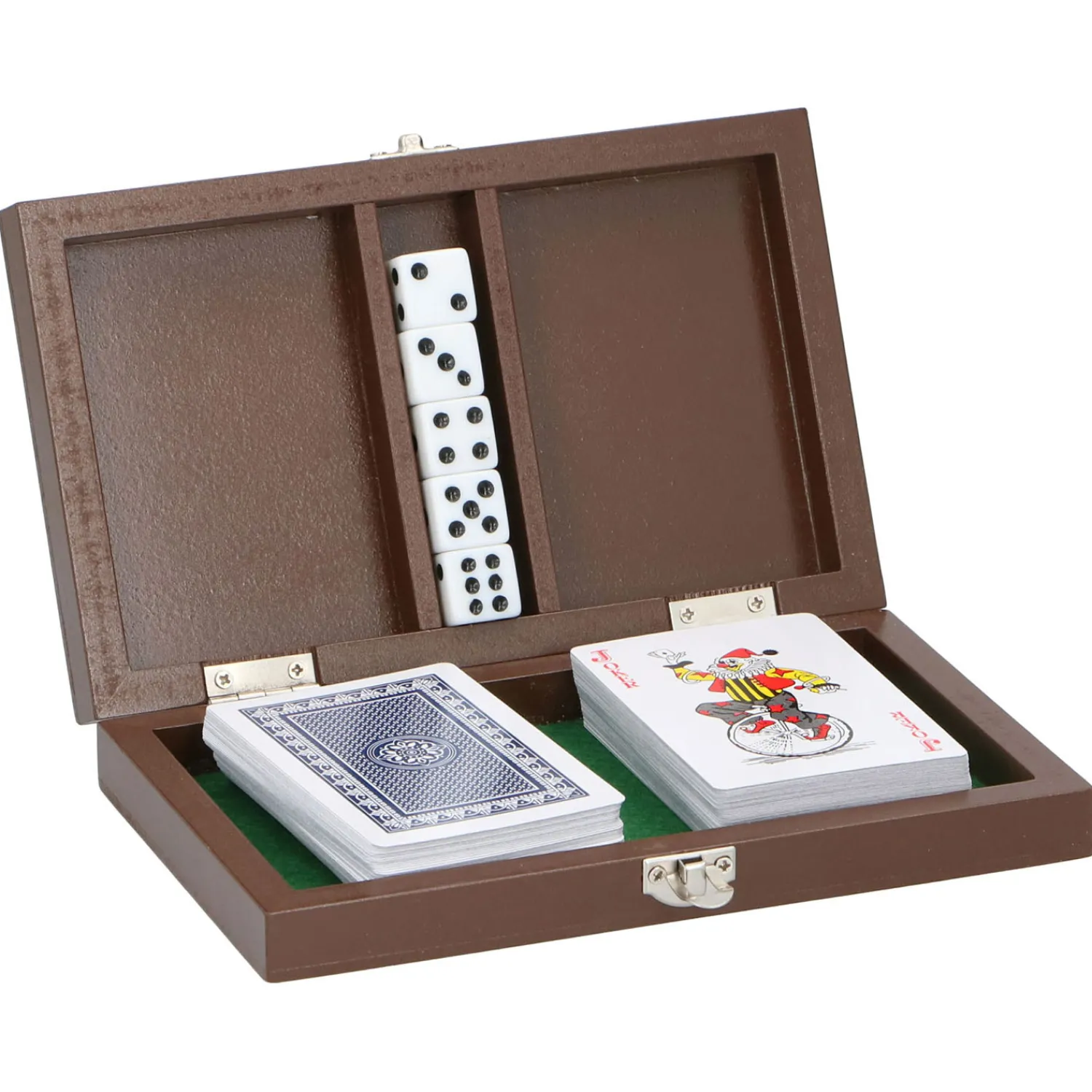 Speelkaarten- en Dobbelset in Houten Kist- Online