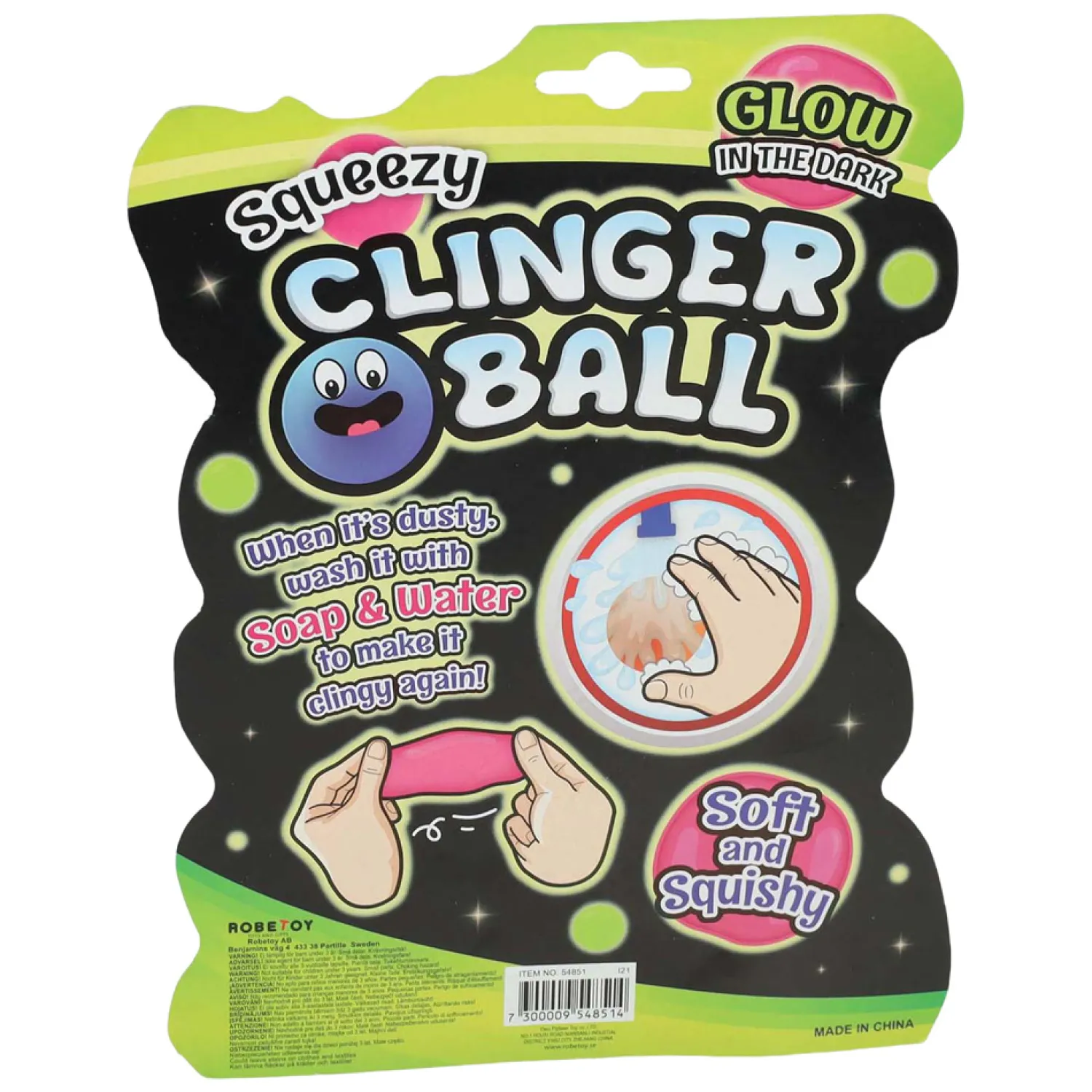Squeeze Bal Sticky Wall Glow in the Dark, 6st Best