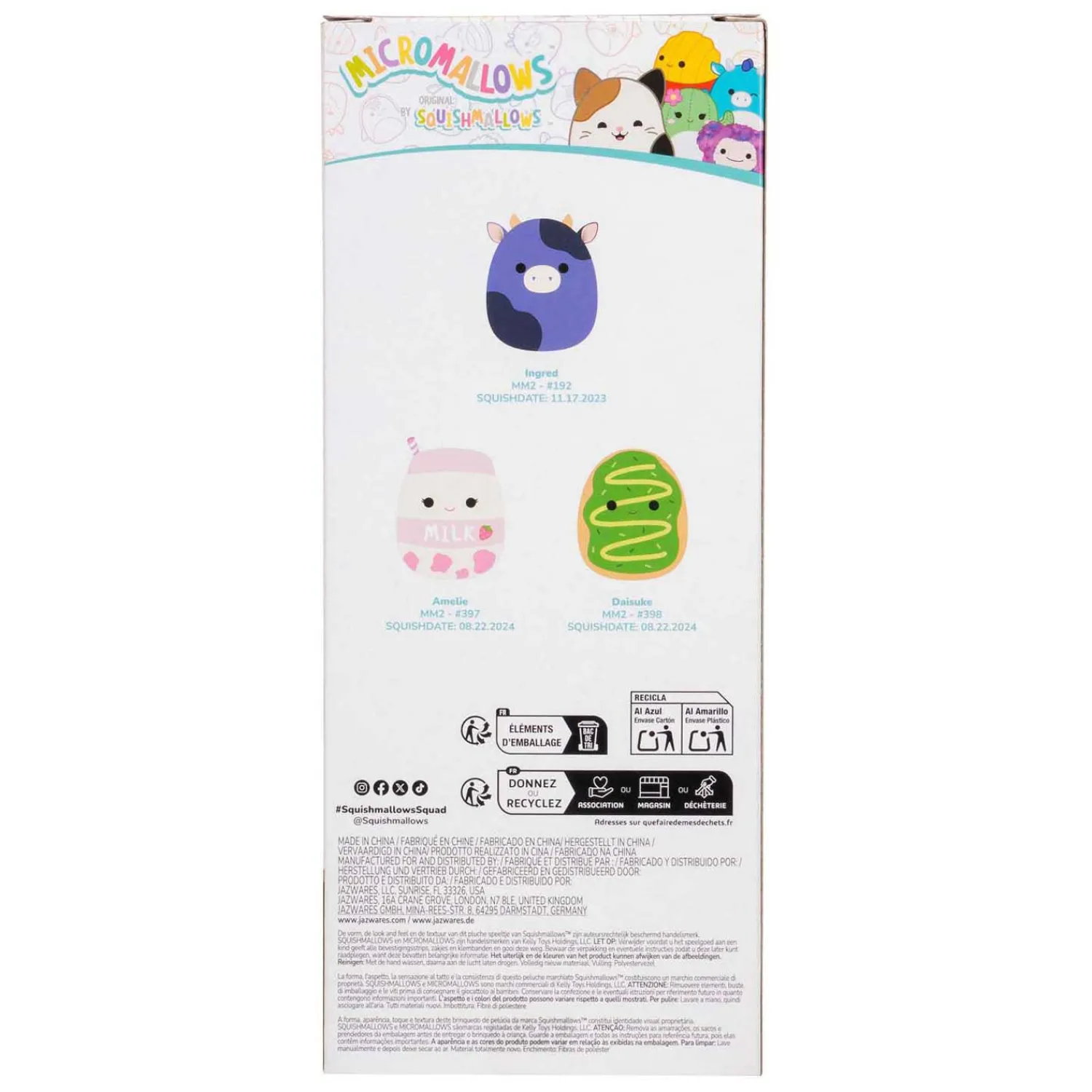 Squishmallows Knuffel Pluche - Micromallows Ingred, Amelie, Daisuke - 3dlg.>Jazwares