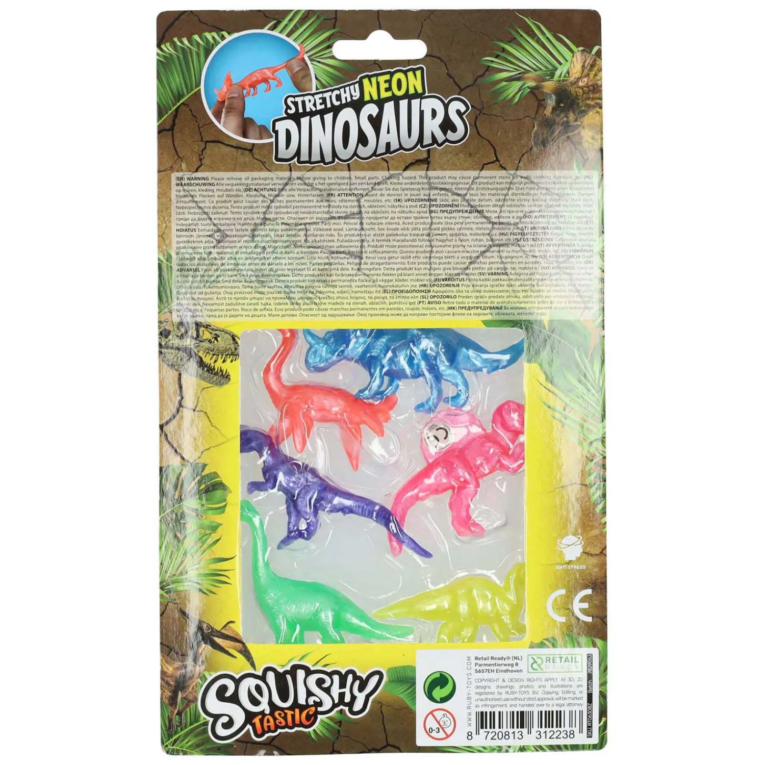 Squishy Tastic Super Stretch Neon Dino's, 6dlg.