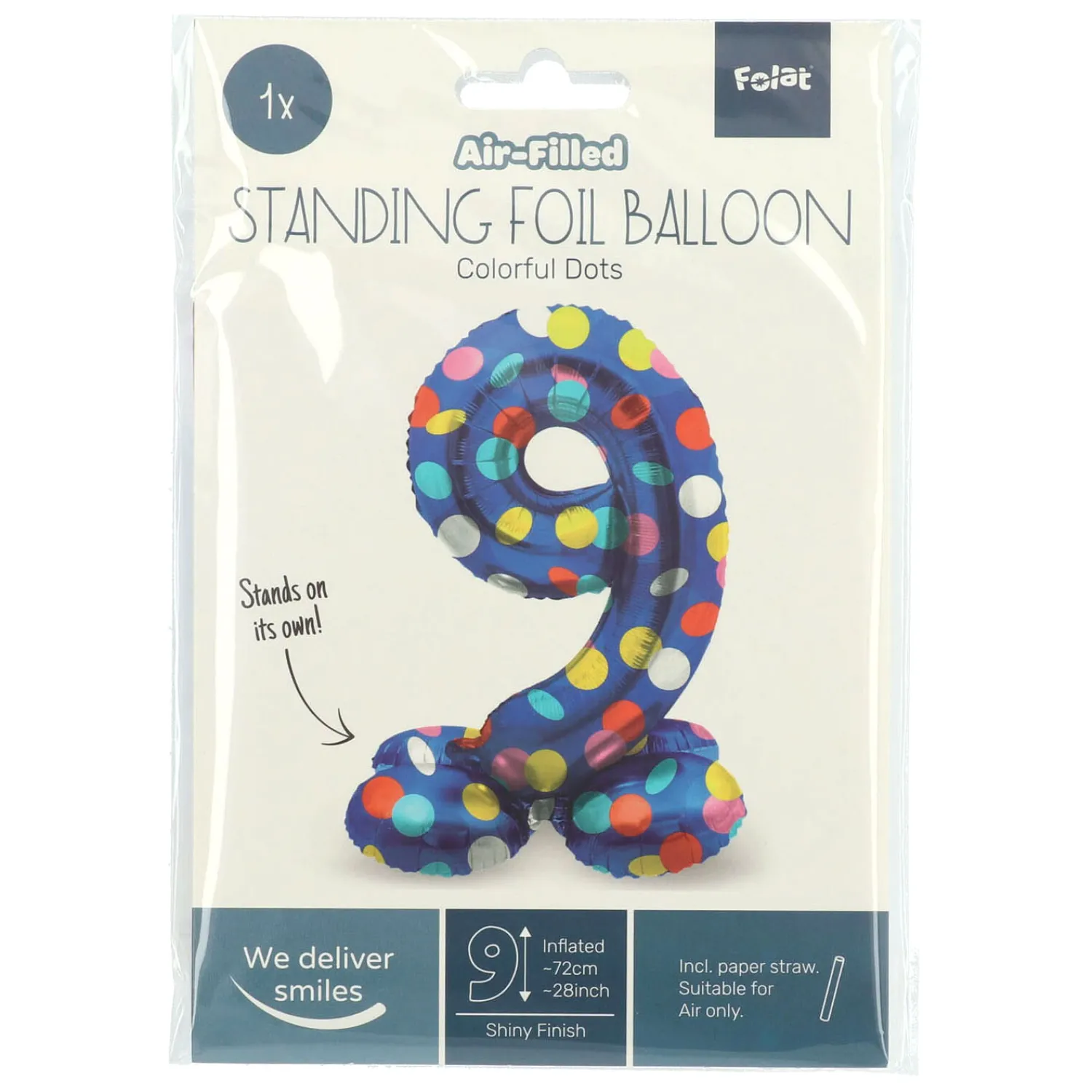 Staande Folieballon Colorful Dots Cijfer 9 - 72cm>Folat BV Outlet