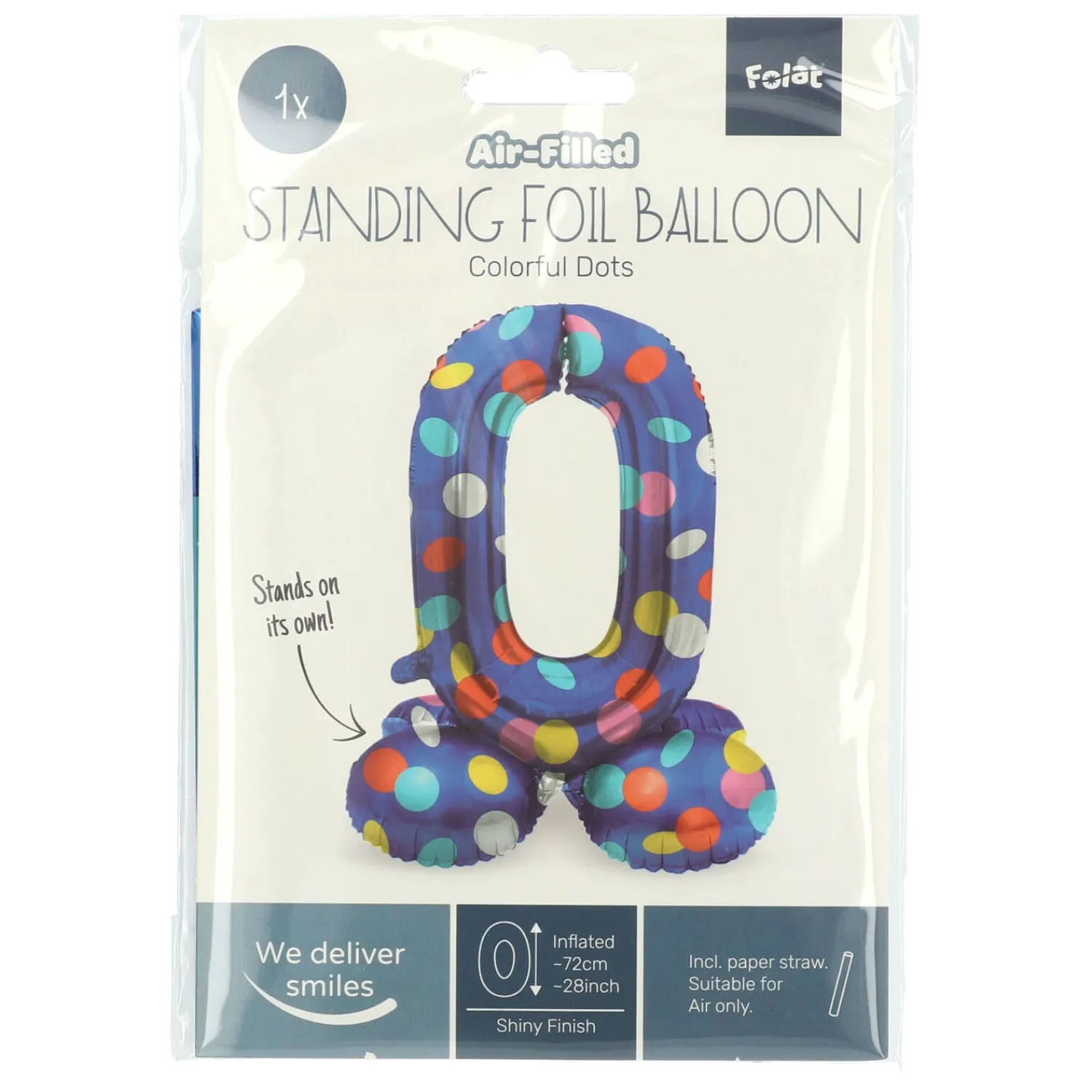 Folat BV Staande Folieballon Colorful Dots Cijfer 0 - 72cm New