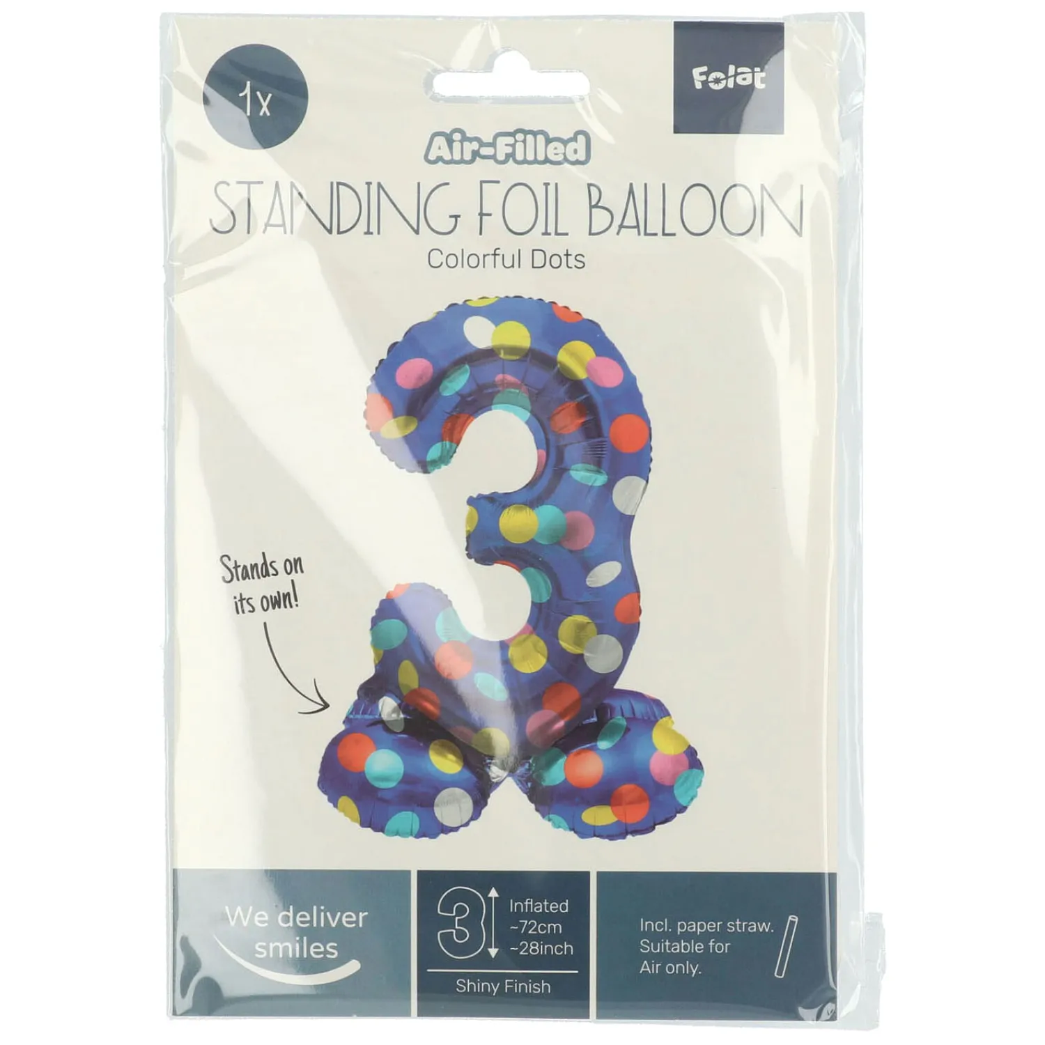Folat BV Staande Folieballon Colorful Dots Cijfer 3 - 72cm Outlet
