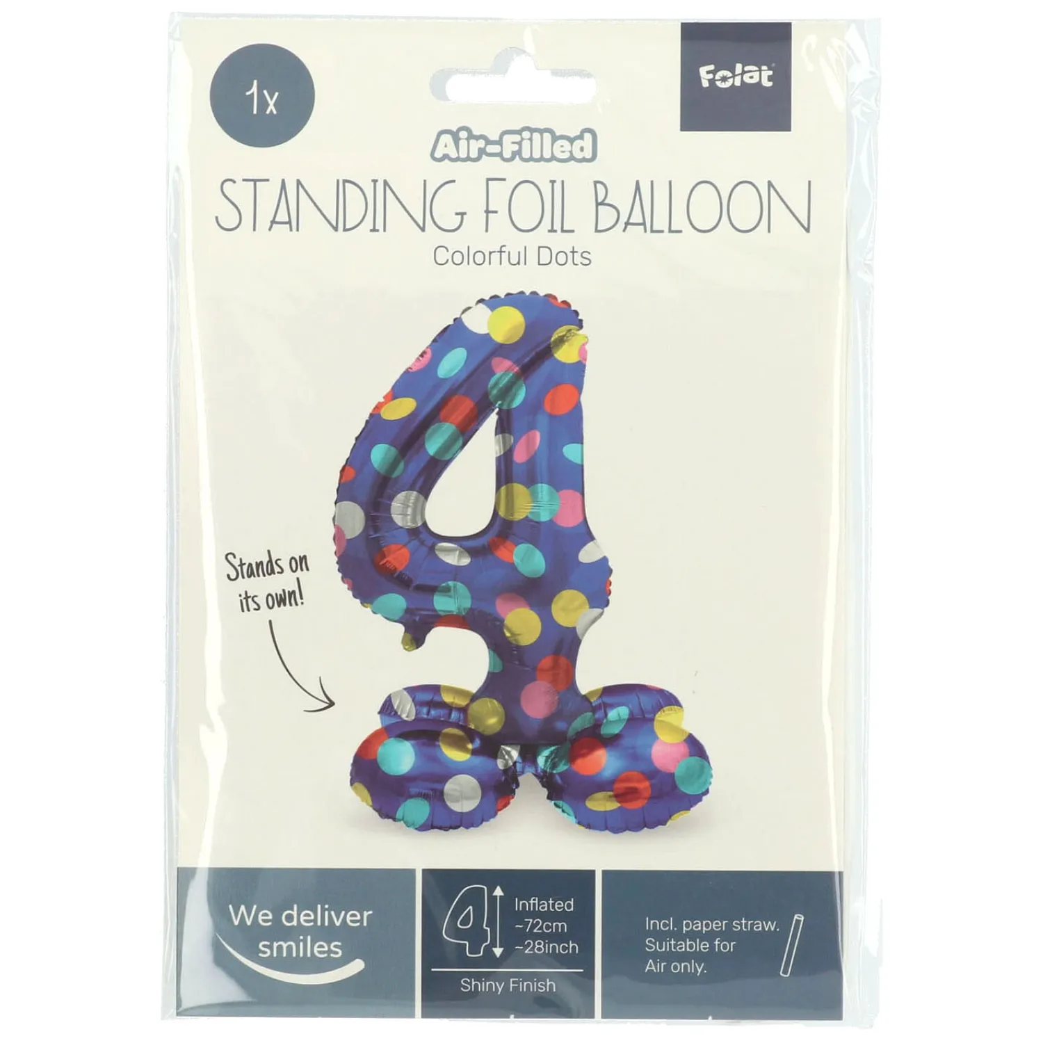 Staande Folieballon Colorful Dots Cijfer 4 - 72cm>Folat BV New