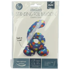 Folat BV Staande Folieballon Colorful Dots Cijfer 6 - 72cm Discount