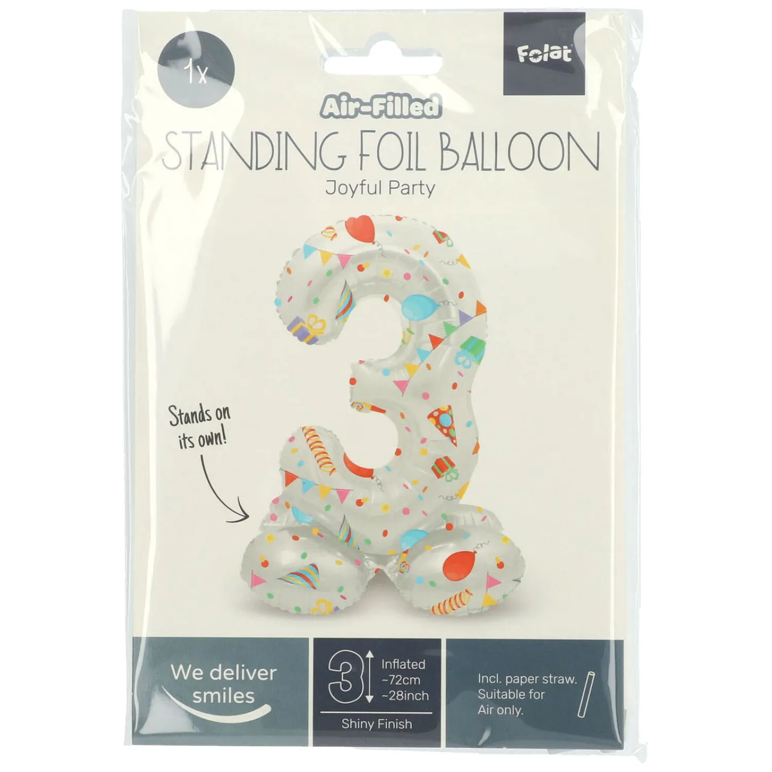 Folat BV Staande Folieballon Joyful Party Cijfer 3 -72cm Online