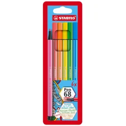 Pen 68 - Viltstift - Set met 6 Fluoriserende Stuks-Stabilo Clearance