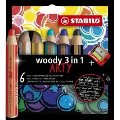 woody 3 in 1 - Multitalent Kleurpotlood - ARTY - Set 6 St. + Puntenslijper>Stabilo Online