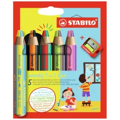 STABILO woody 3 in 1 Duo - Multitalent Kleurpotlood - Set 5 St. + Puntenslijper New