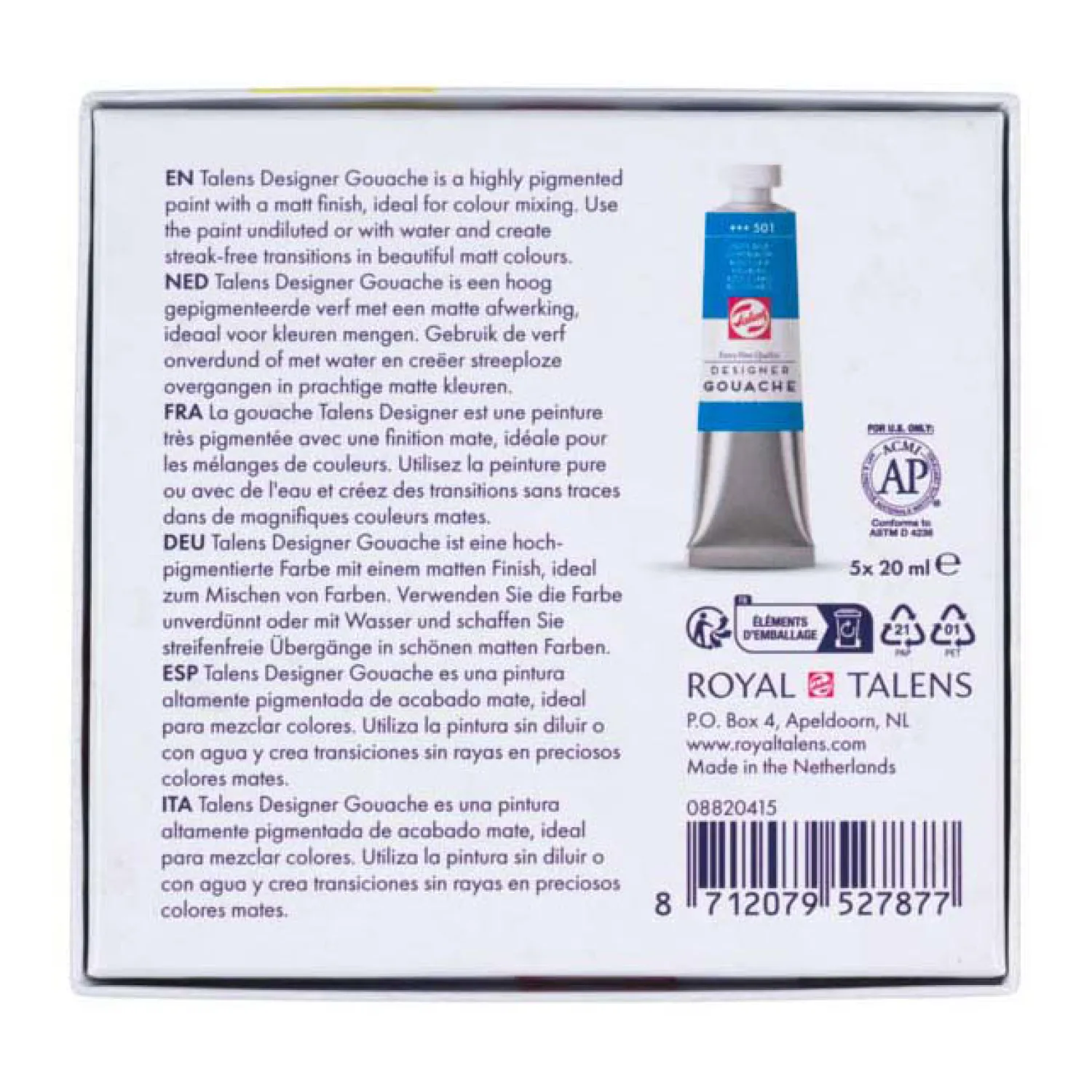 Gouache Extra Fijn Mengset, 5x20ml Tubes-Talens New