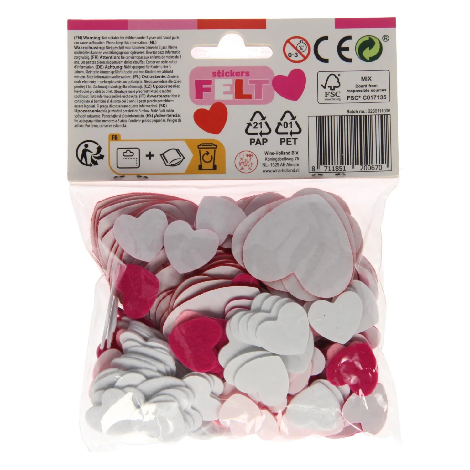 Wins Holland Viltstickers - Hartjes, 200st. Outlet